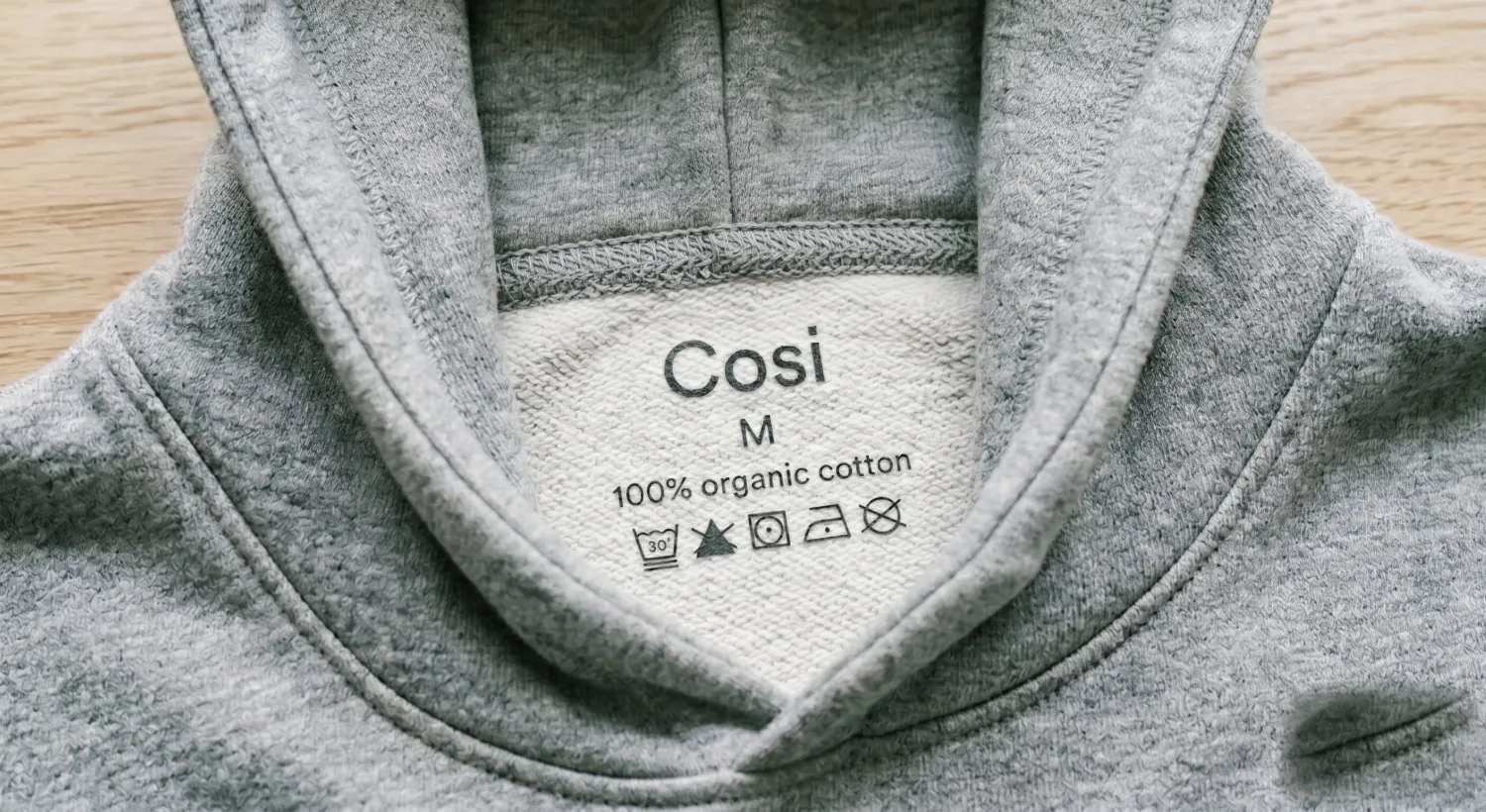 Interior neck, care info printed on fabric.